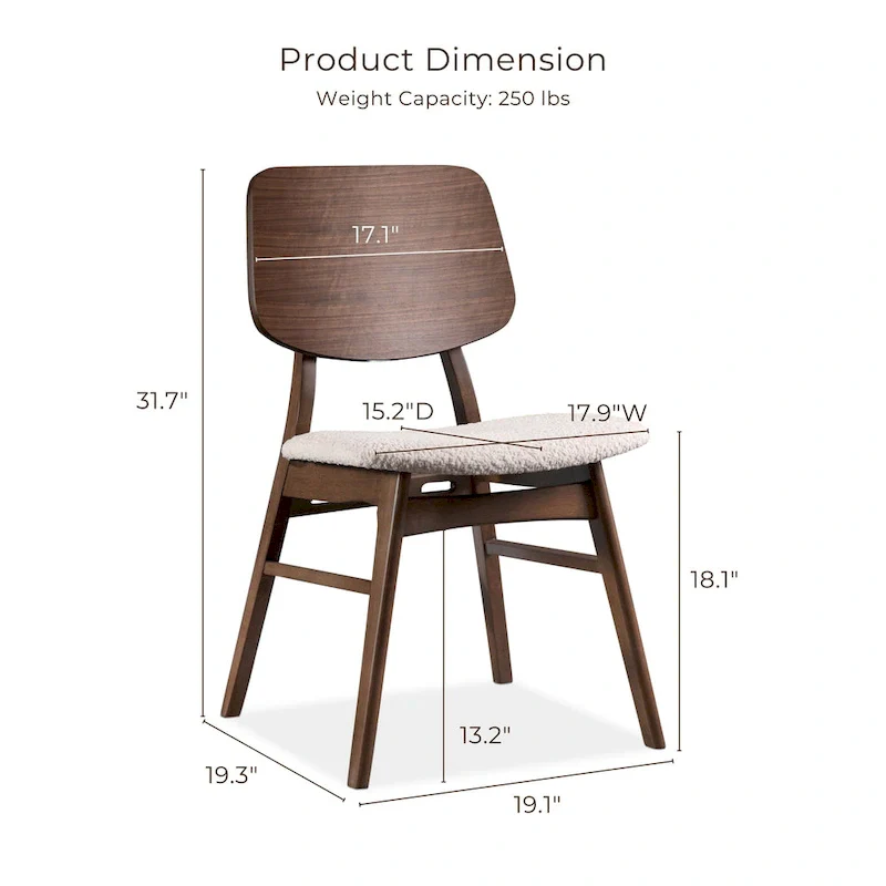 Beau I Mid-century 2-Pack Walnut Dining Chair Set with Boucle Seats