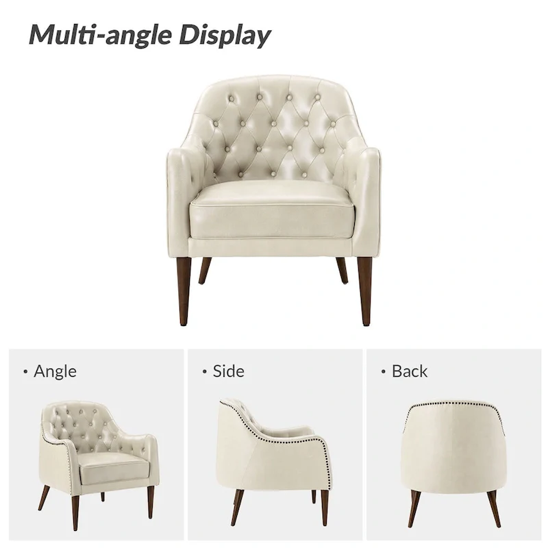 Melisa Classic Genuine Leather Wood Legs Barrel Chair With Tufted Back Set Of 2 By HULALA HOME