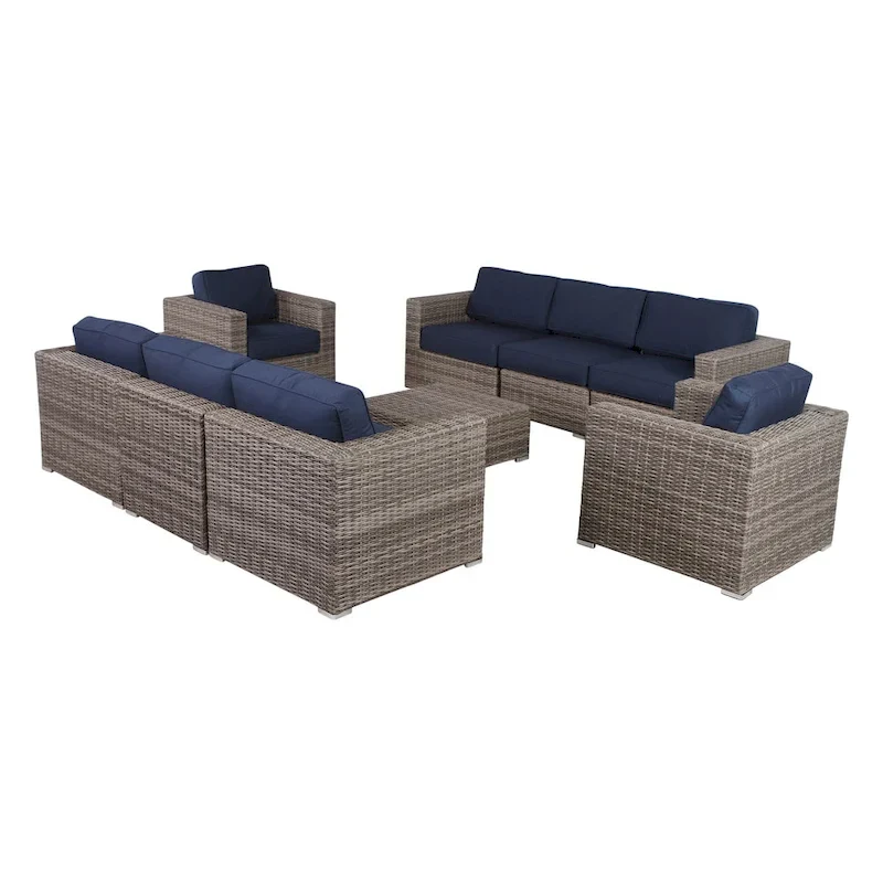 LSI Antibes Grey Wicker Sunbrella 9-piece Sofa Club Set