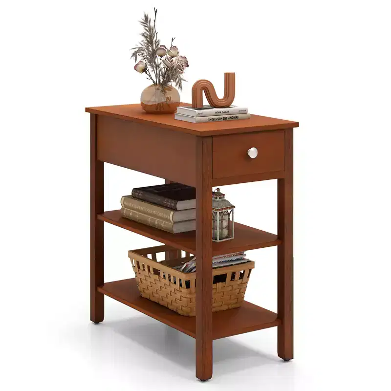 Narrow End Tables with Drawer and Shelves
