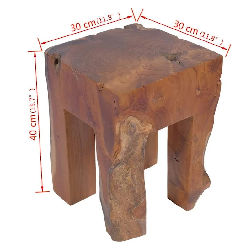 vidaXL Solid Teak Wood Stool, Small Side Table, Brown - 11.8 x 11.8 x 15.7