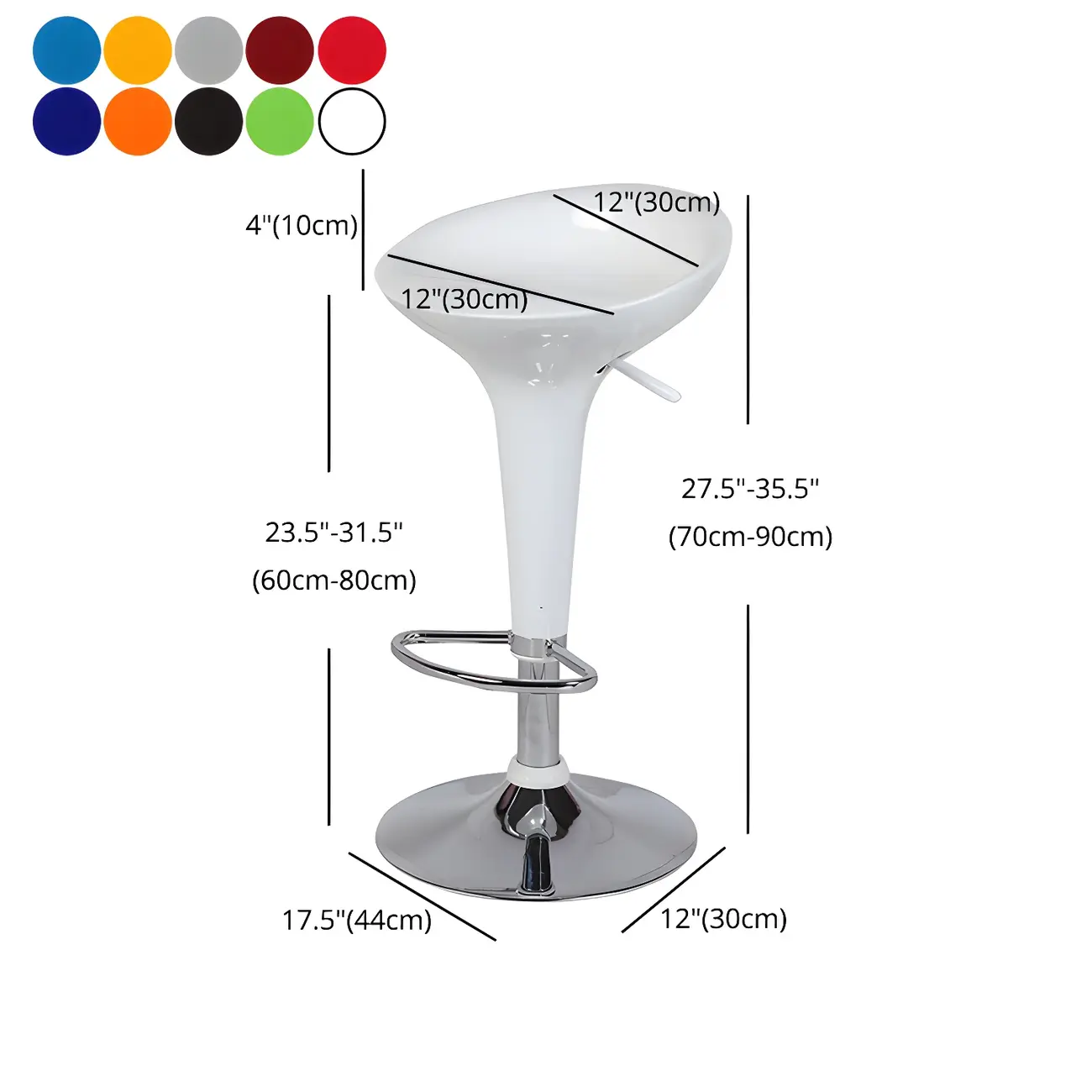 Plastic Chrome Swivel Bar Stool Height Adjustable
