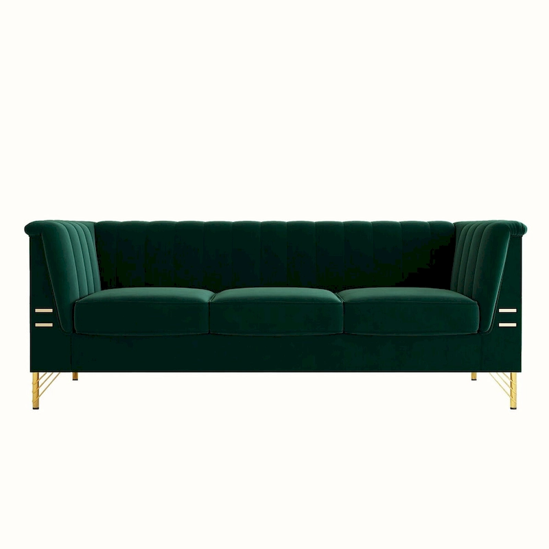 Modern Designs Velvet Upholstered Living Room Sofa, 3 Seat Sofa Couch With Golden Metal Legs with green Sofa - 83.46*31.9*30.5