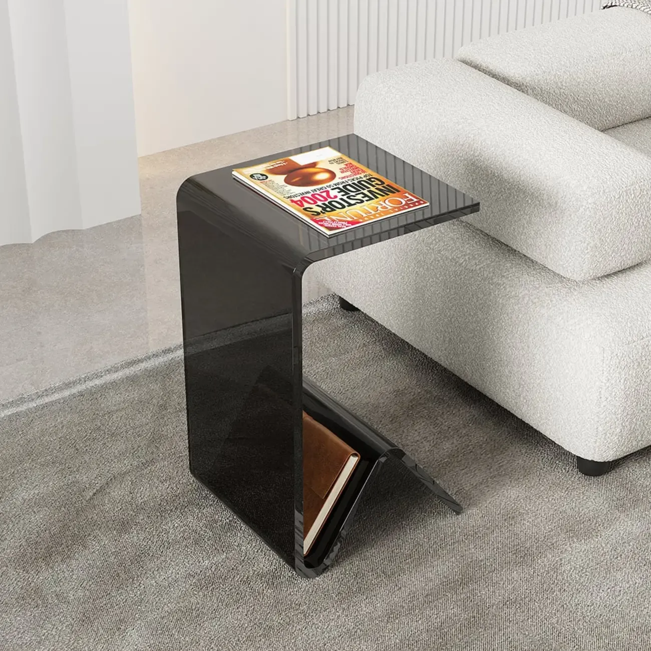 Abstract Acrylic C-shaped End Table in Black/Clear