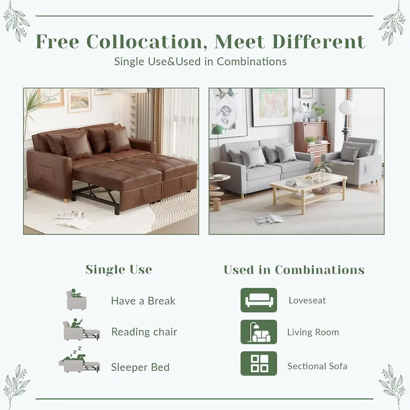 AECOJOY 3-in-1 Sofa Bed Double Sleeper Chair Bed