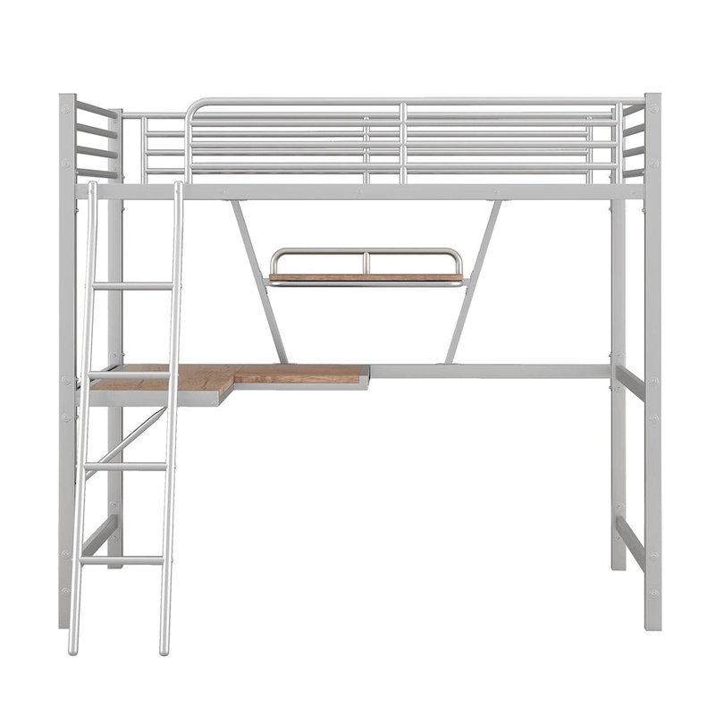 Merax Metal Loft Bed with L-shaped Desk and Shelf