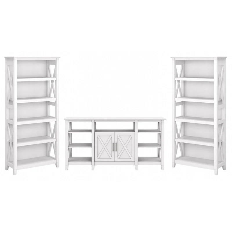 Tall Farmhouse TV Stand with 2 Bookcases by Bush Furniture
