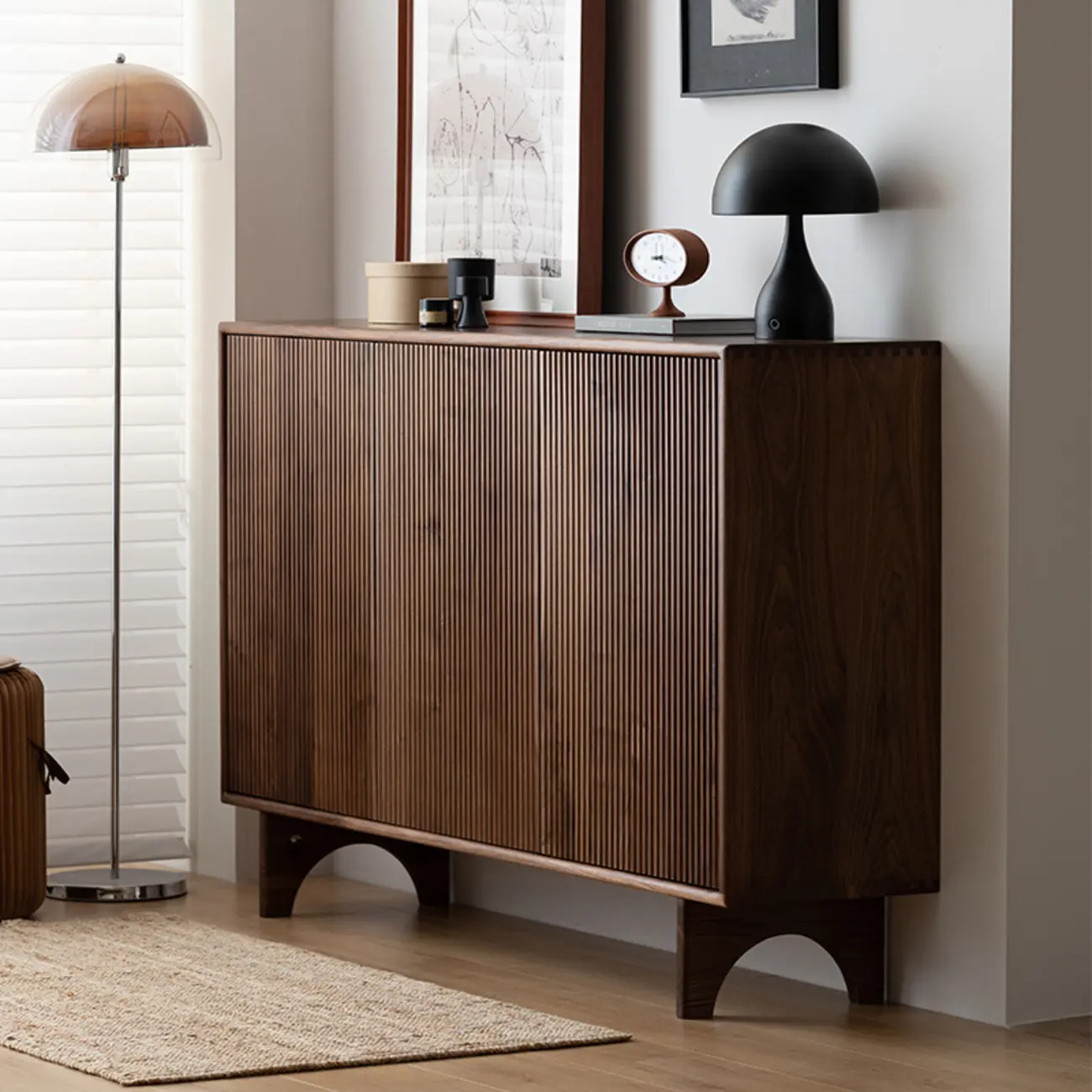 Scandinavian Dark Walnut Solid Wood Shoe Cabinet