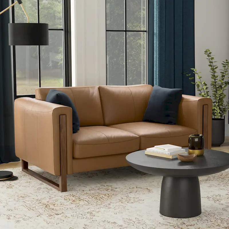 WYNDENHALL Hillcrest Modern, Contemporary 62 inch Wide Sofa in Genuine Leather