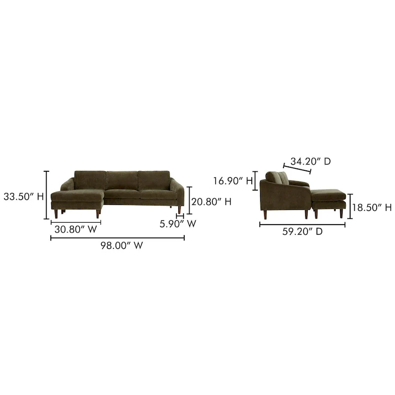 NADAAL STUDIOS Drew, Sectional with Reversible Chaise, Dark Brown - 98 X 59.2 X 33.5