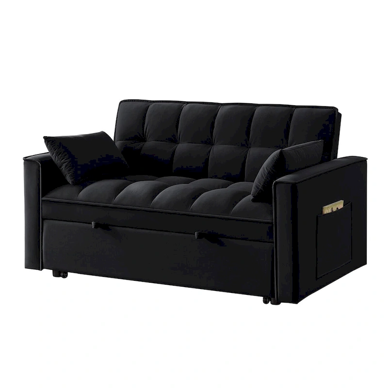 4-in-1 Pull-Out Sleeper Sofa Bed - Loveseat in Velvet -Convertible Couch Bed with Reclining Backrest,2 Side Pockets