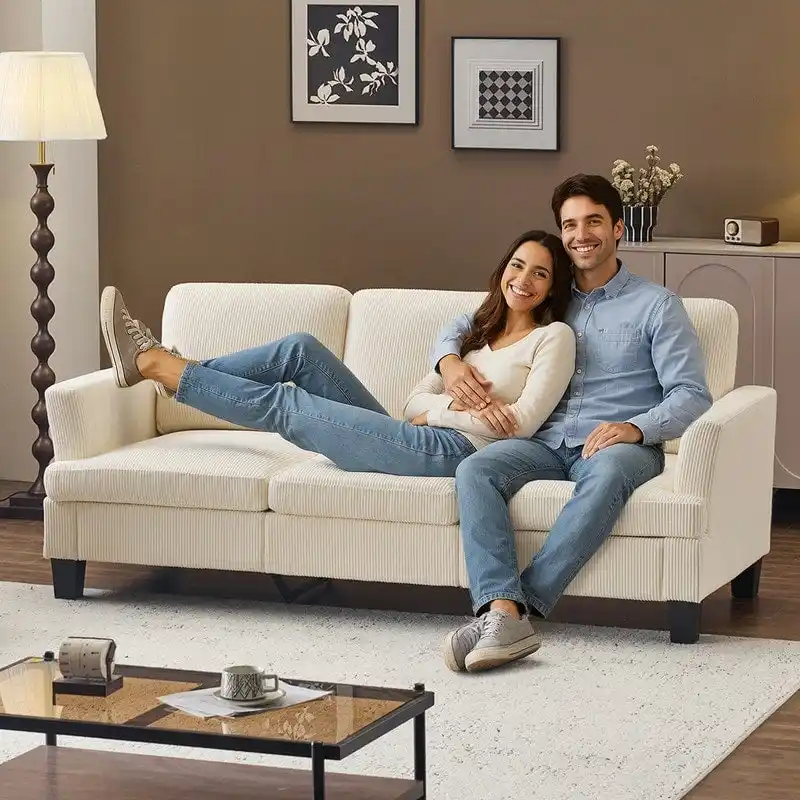 83.5 Upholstered Square Arm Suede Sofa