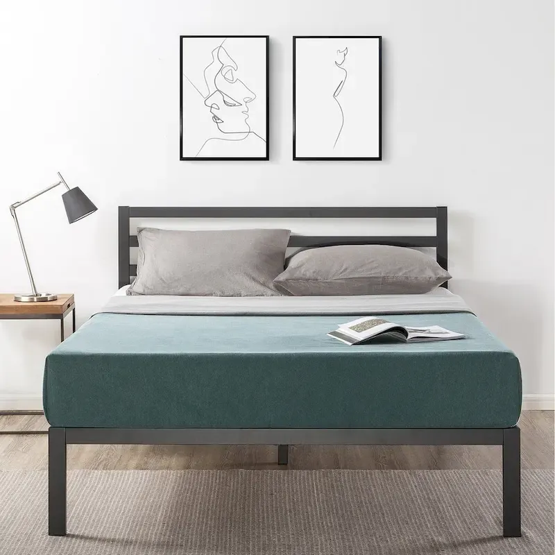 14 Inch Metal Platform Bed with Wood Slat Support By Crown Comfort