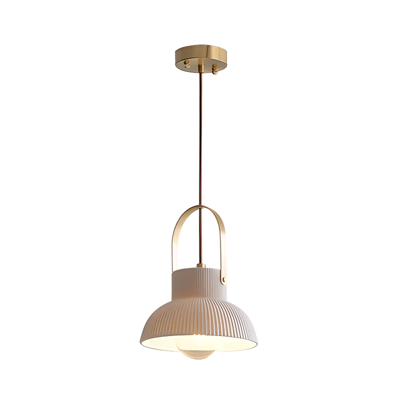 Modern Gold Metal Ribbed White Ceramic Pendant Light