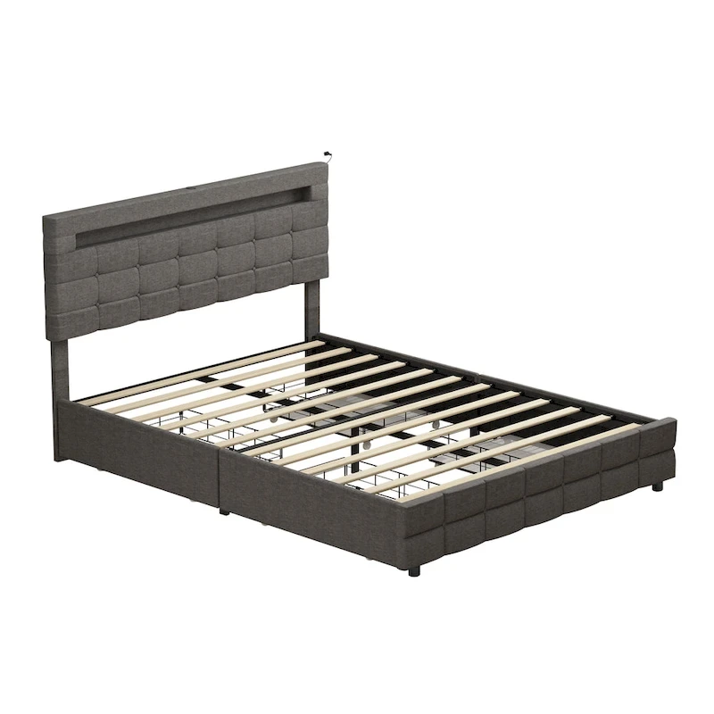 Queen Bed Frame with Drawers LED Bed Frame with USB Charging Station