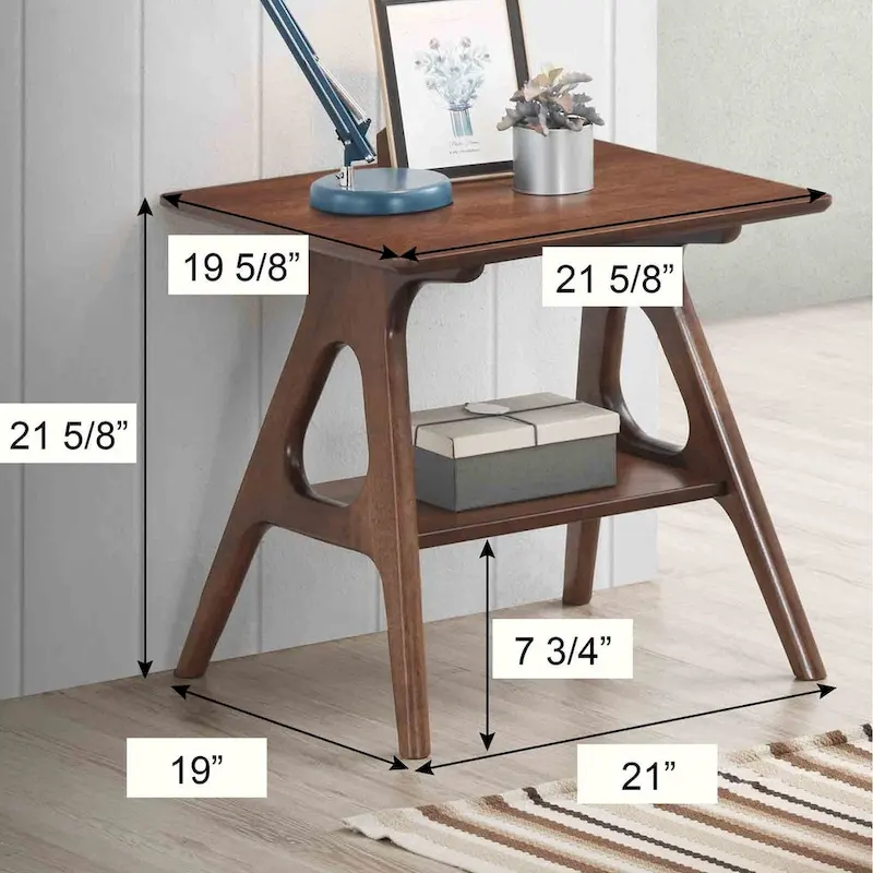Roundhill Furniture Arona Mid-Century Modern Wood End Table with Shelf