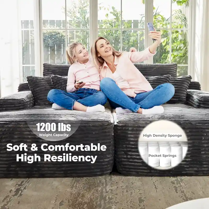 OVIOS Long Plush No Assembly Required Double Chaise Sofa