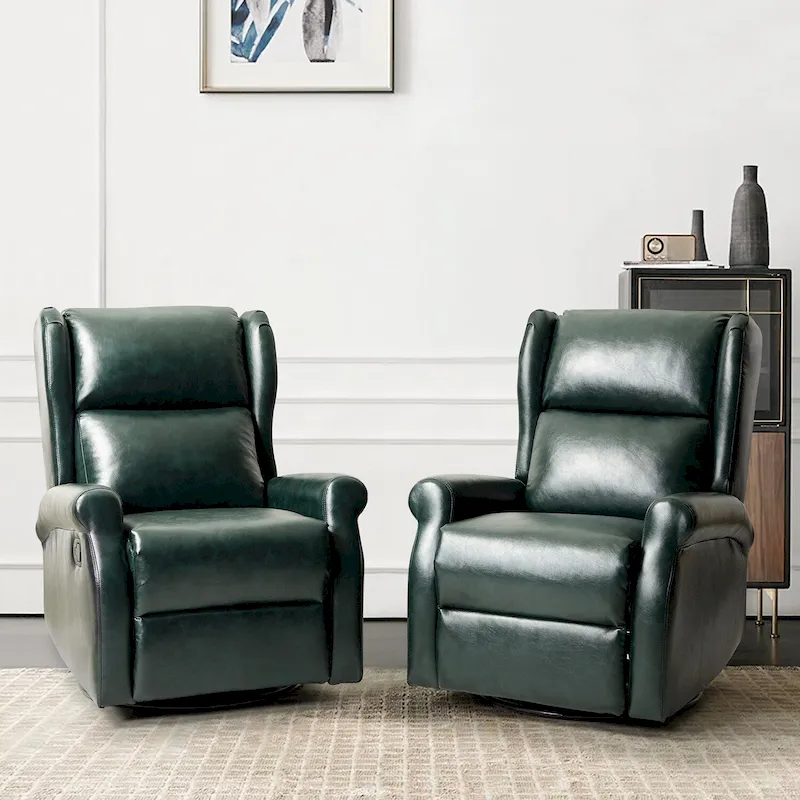 Faux Leather Swivel Nursery Recliners (Metal Base) — Set of 2