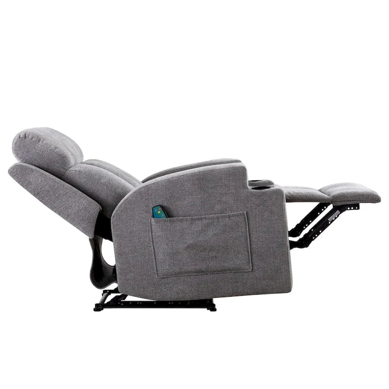 Manual Recliner Massage and Heating Chair Sofa with 2 Cup Holders Breathable Fabric