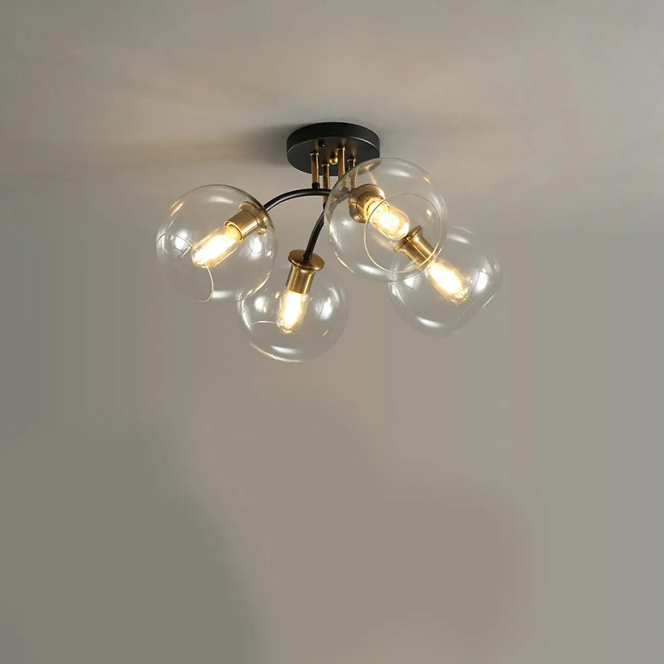 Modern Smoke Grey Glass Sphere Semi Flush Ceiling Light