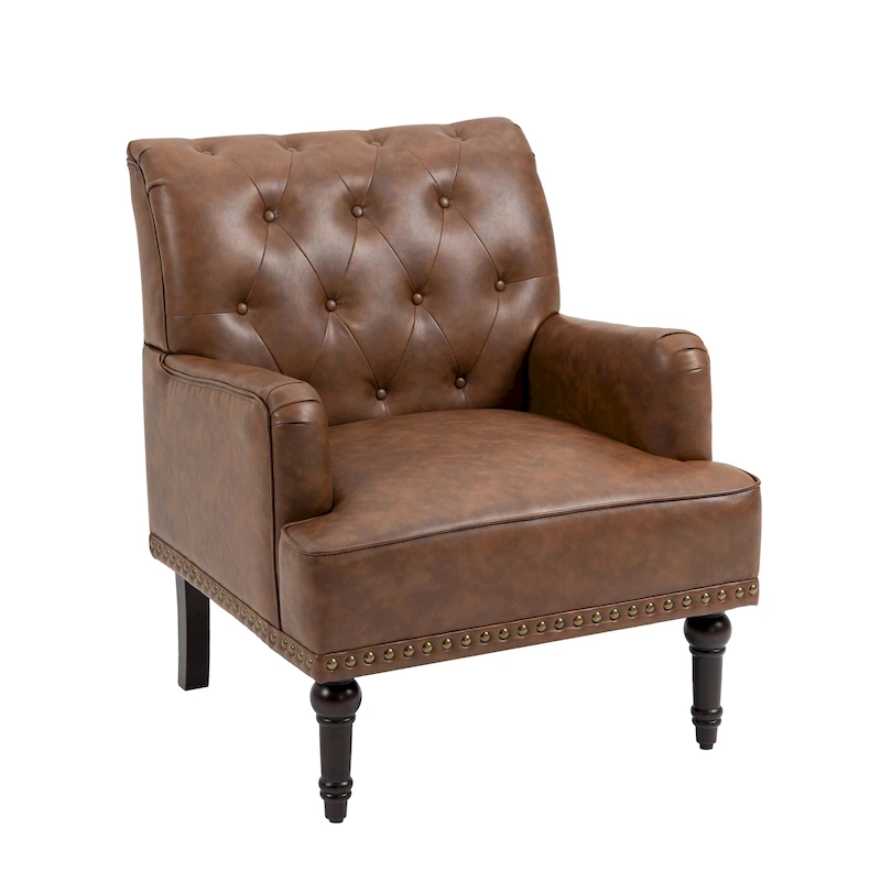 Tufted Vegan Leather Accent Chairs Armchairs with Nailhead Trim
