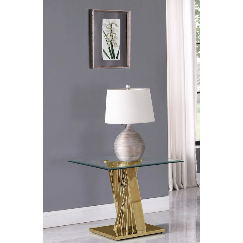 Best Quality Furniture Modern Glass End Table with Gold Spiral Base - End Table