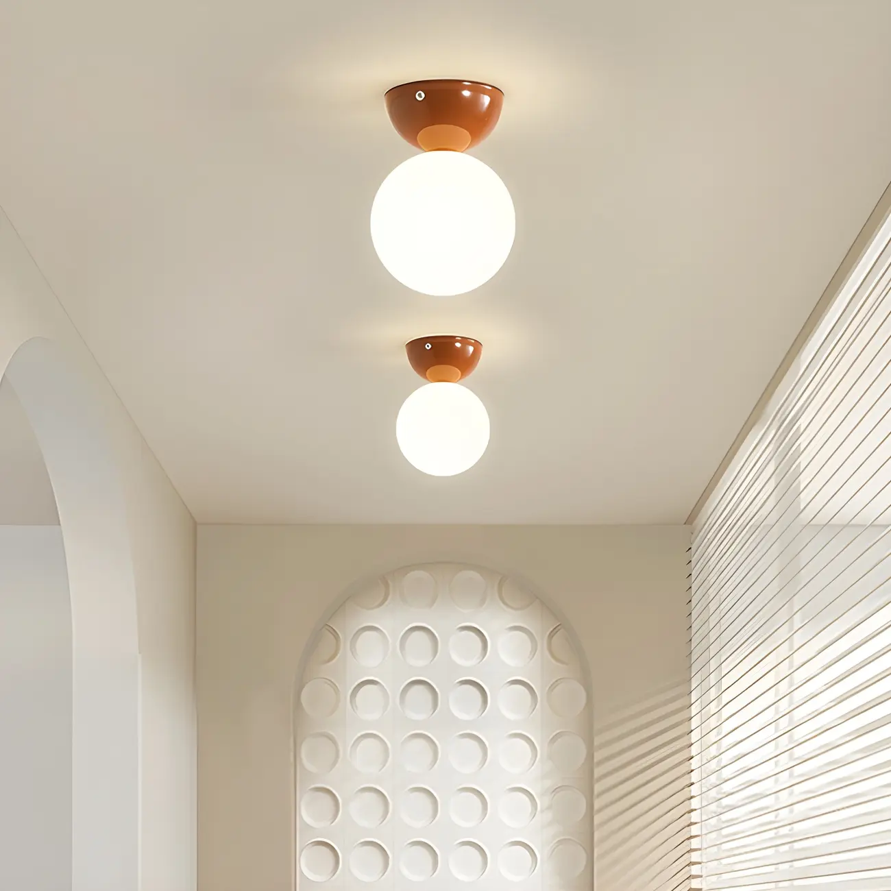 Simple White Ball Shade Metal Semi Flush Ceiling Light
