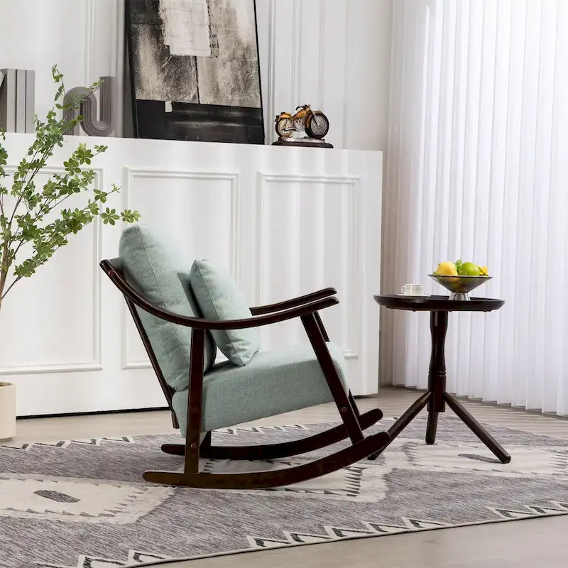 Woven Fabric Upholstered Modern Rocking Chair with Solid Wood Frame
