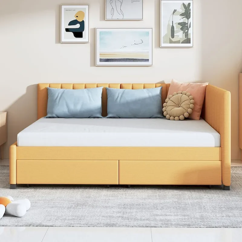 Full Size Upholstered Daybed with 2 Storage Drawers Sofa Bed Frame