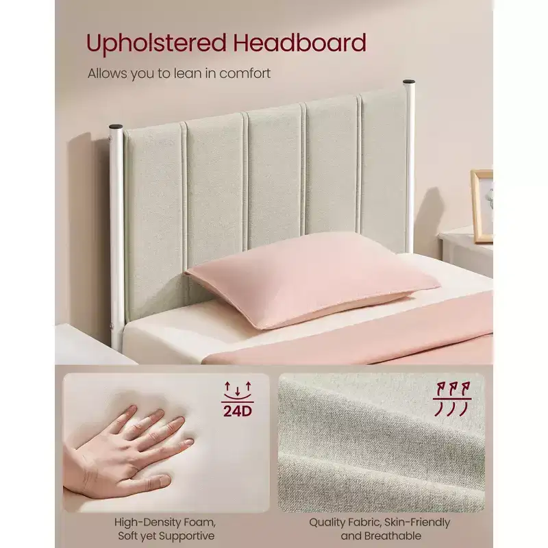 VASAGLE Twin Bed Frame with Upholstered Headboard,Footboard,550 lb Weight Capacity,Steel Slats,Easy Assembly,No Box Spring Needed