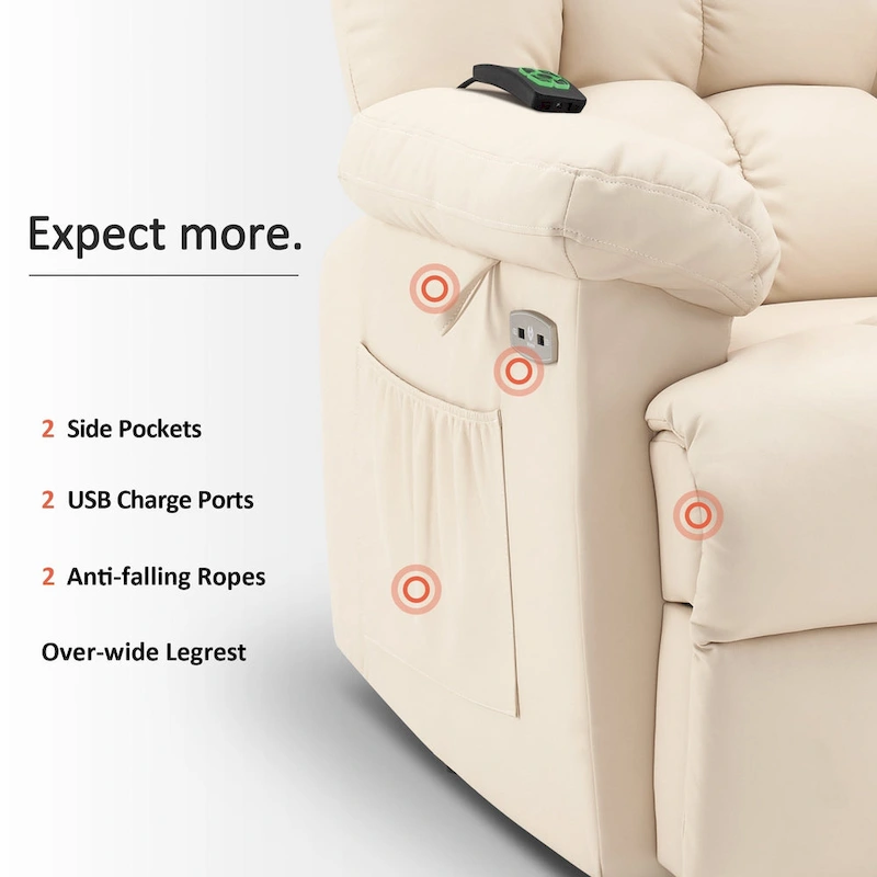 MCombo Power Lift Recliner Chair with Massage, Heat, Adjustable Headrest, Extended Footrest-(PU/Fabric)