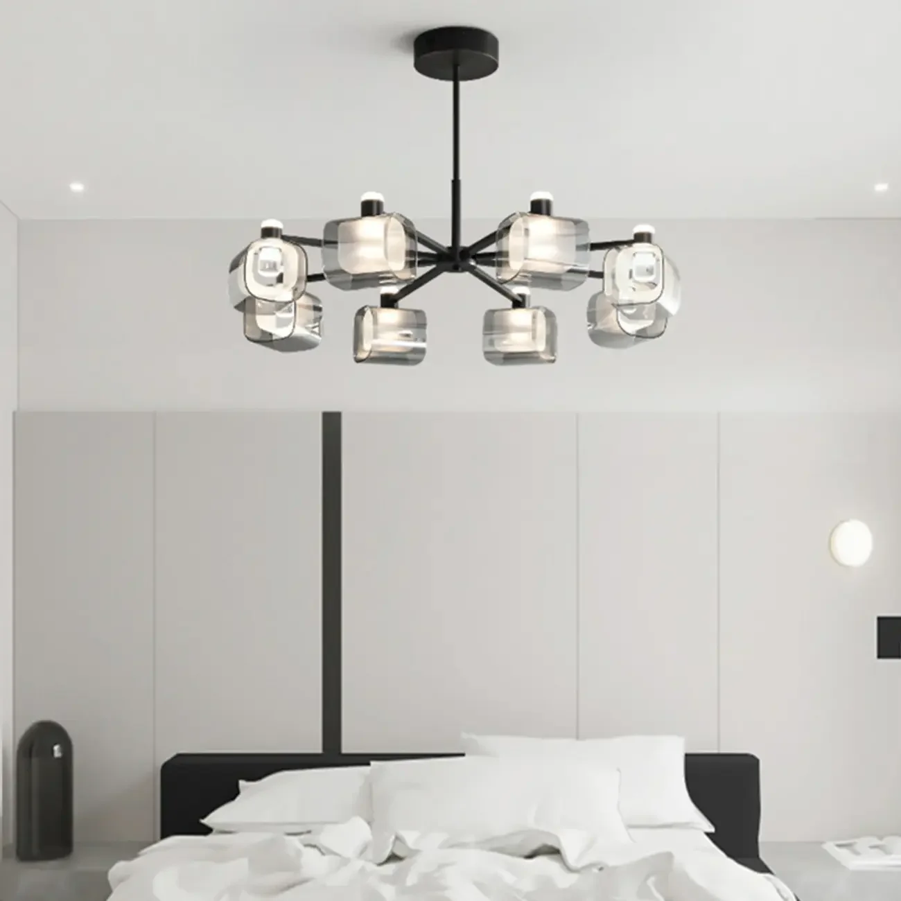 Geometric Adjustable Black Metal Clear Glass Chandelier
