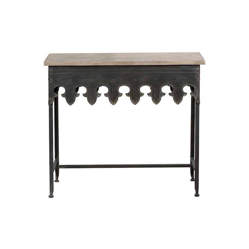 Zinc-Finished Metal and Wood Scalloped Edge Sofa Table