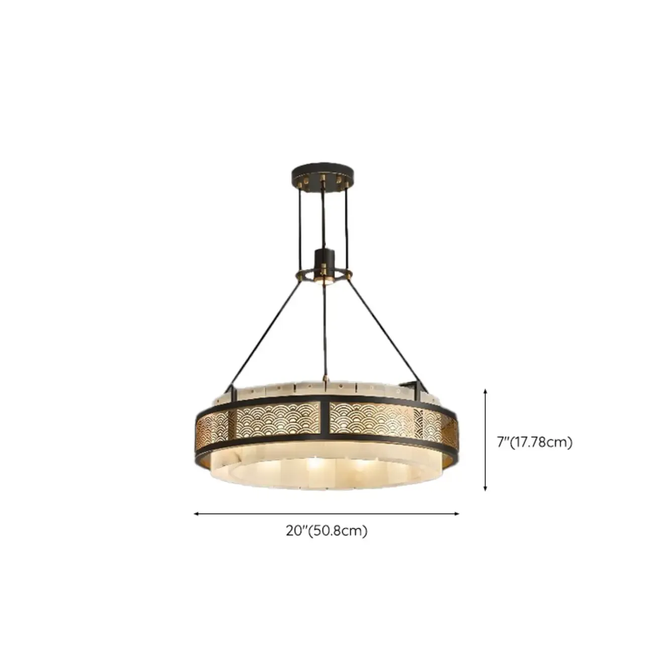 Black Metal Circle Stone Shade Modern Pendant Chandelier