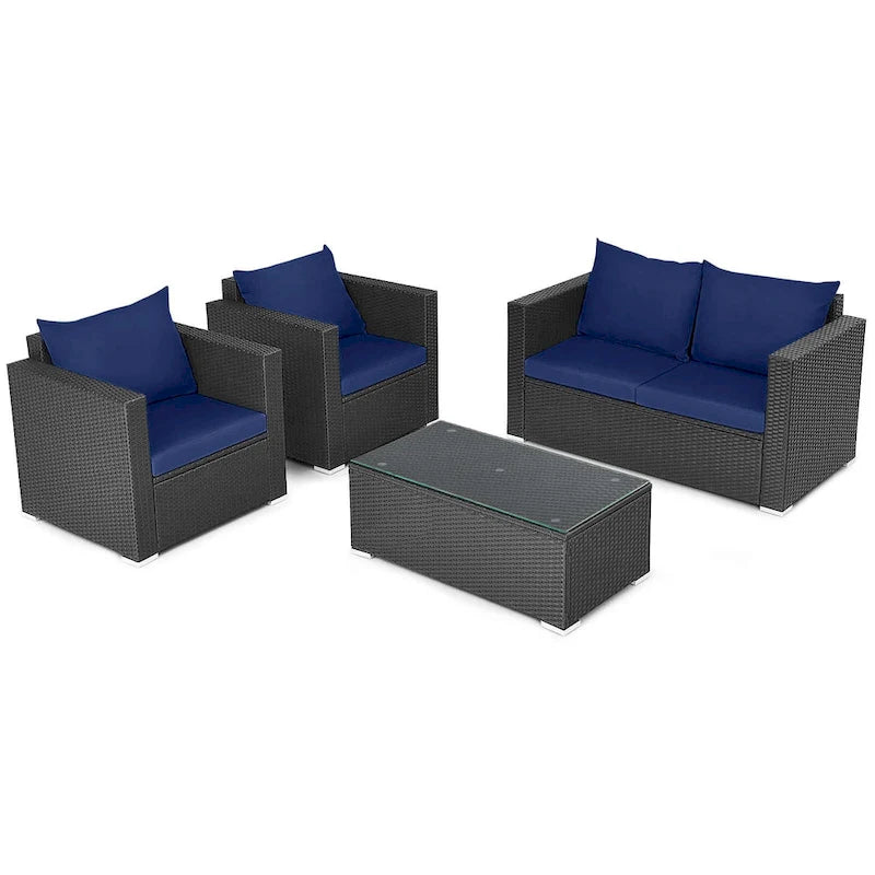 Costway 4 PCS Patio Rattan Furniture Set Cushioned Sofa Chair Coffee - See Description
