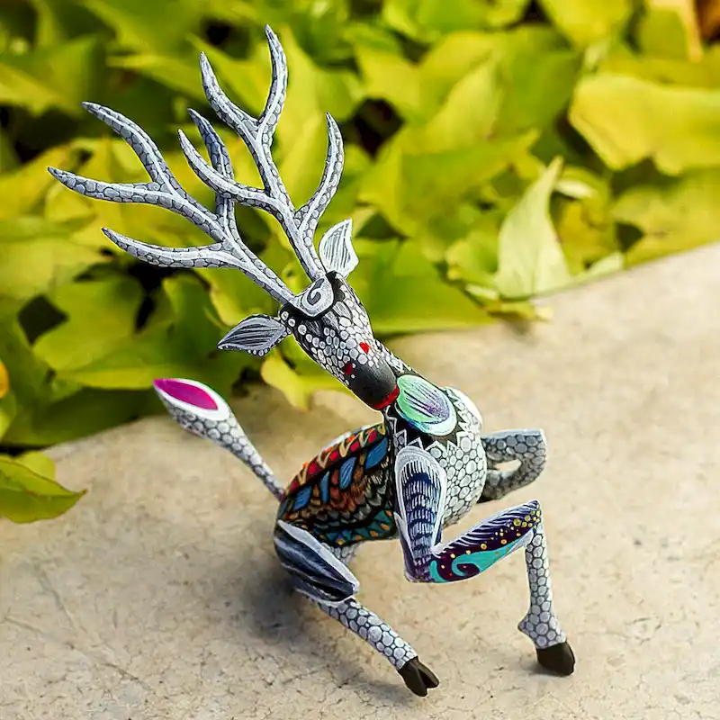NOVICA Grey Deer, Wood alebrije sculpture - 9.25  H x 6.5  W x 4.6  D
