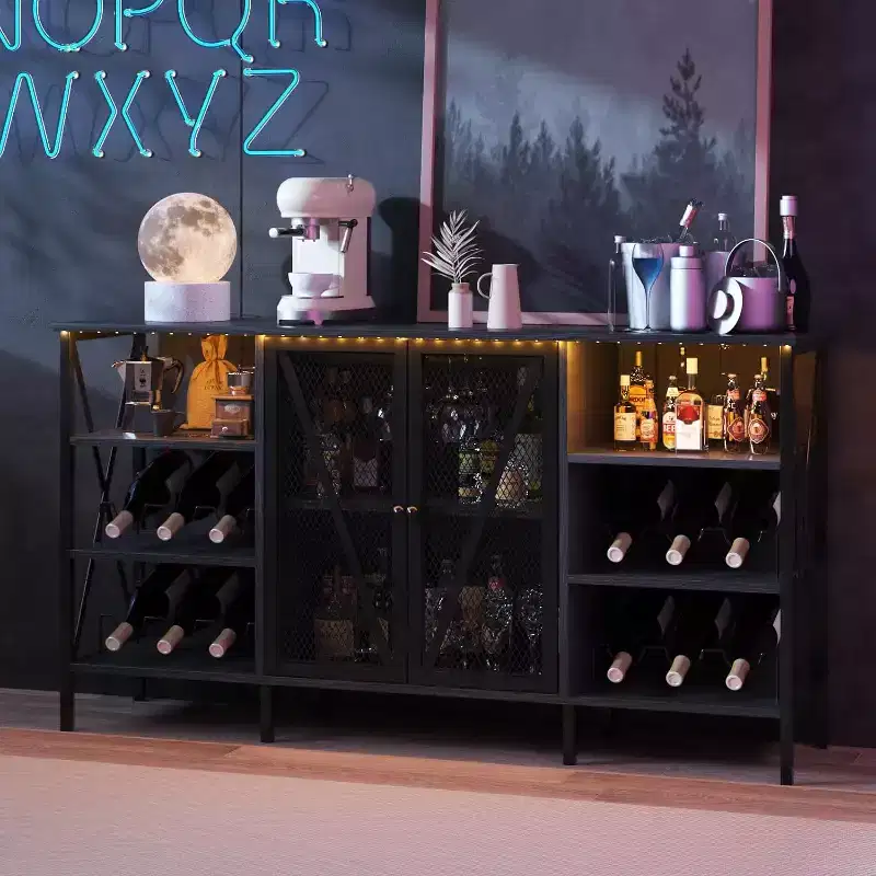 Acekool Industrial Bar Cabinet , Wine Rack Sideboard with Storage Shelves for Dining Room or Living Room