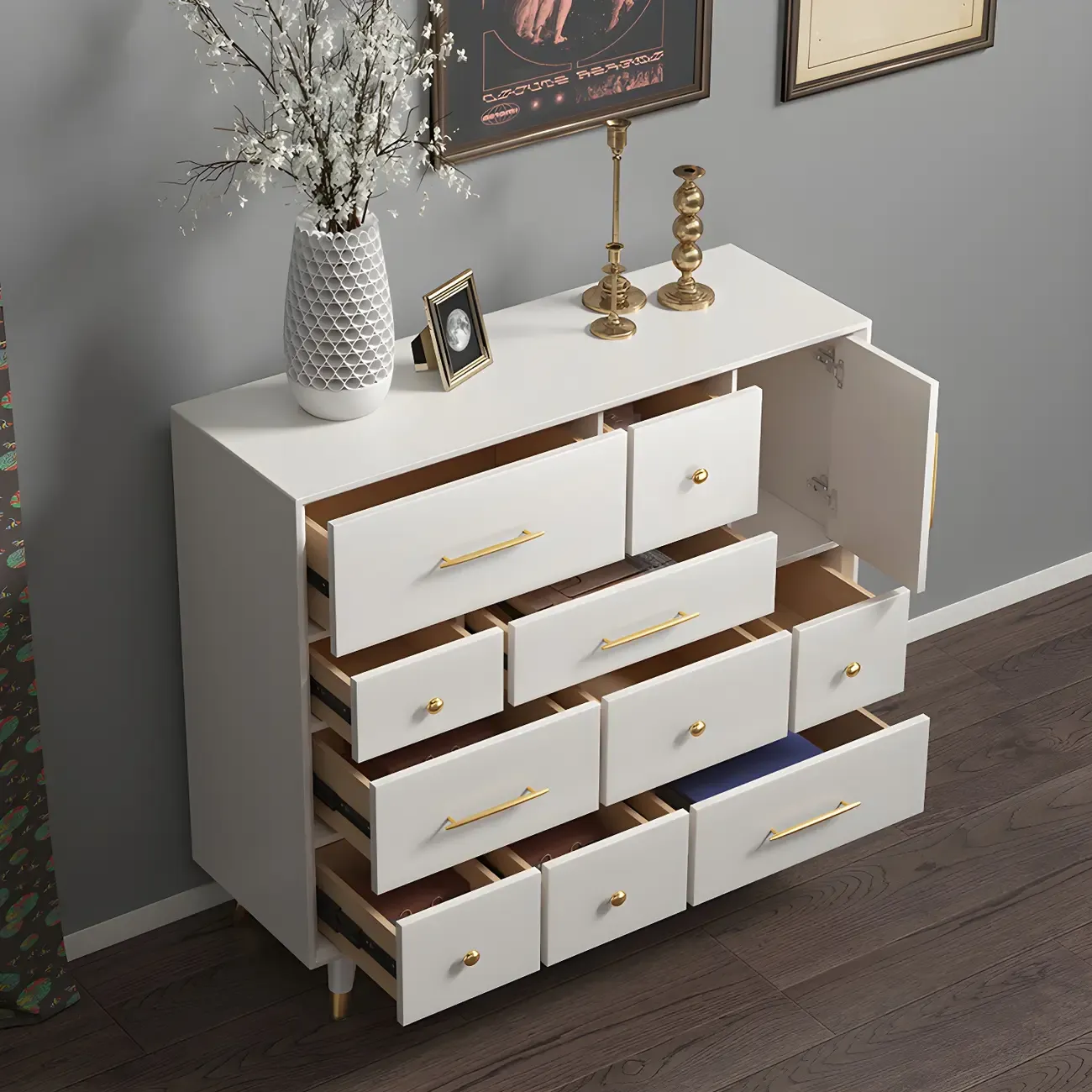 Glam Birch Wood Buffet Table with Multi-Drawers