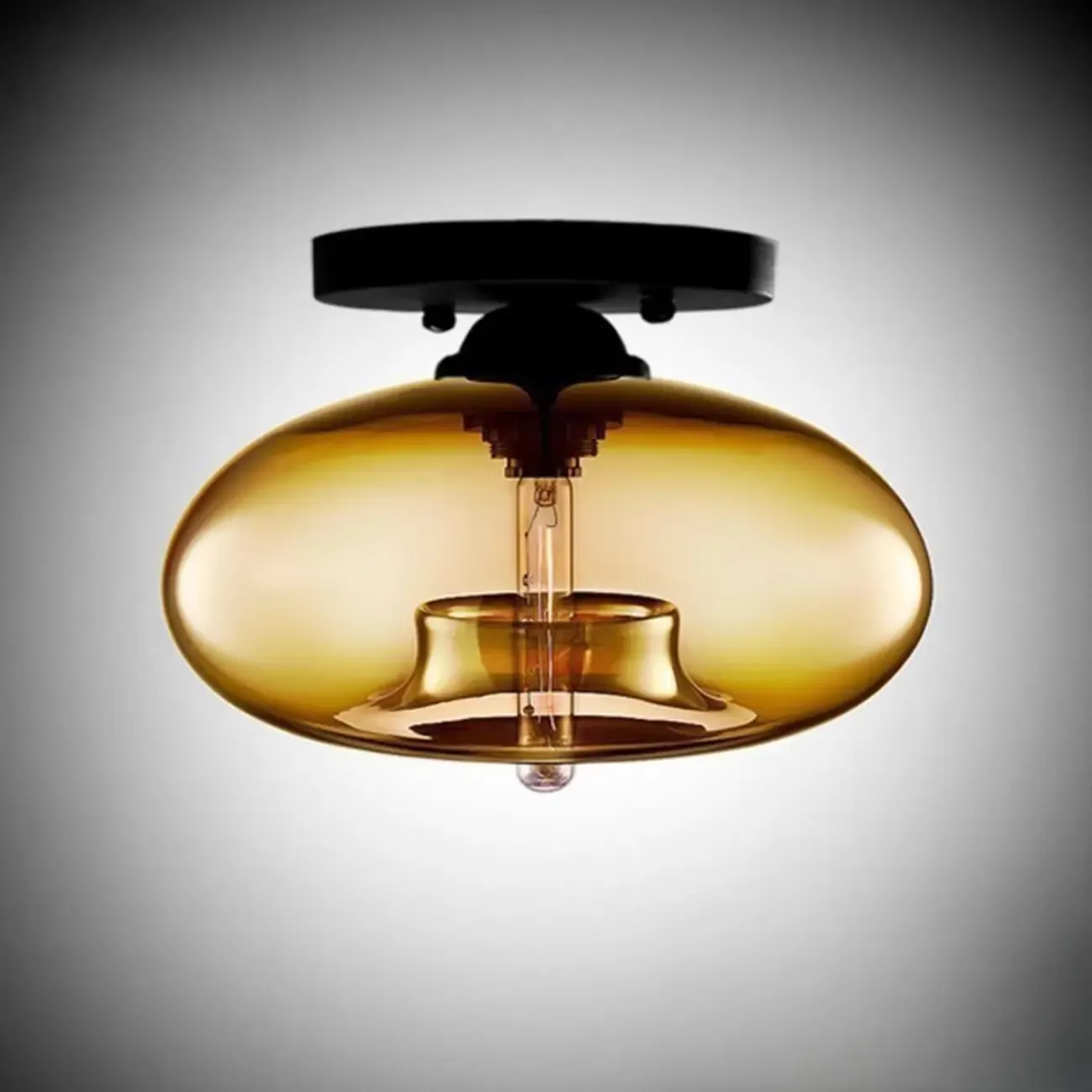 Clear Glass Drum Shade Industrial Semi Flush Mount Light