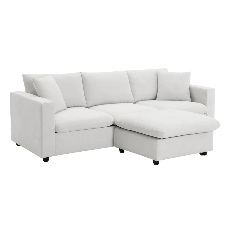 4-Seat Polyester L-Shaped Sectional Sofa with Convertible Ottoman