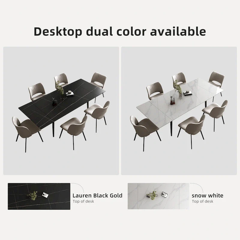 7 Piece 62.9 inch to 94.4 inch Extendable Dining Table Set with Sintered Stone Top 6 Chairs