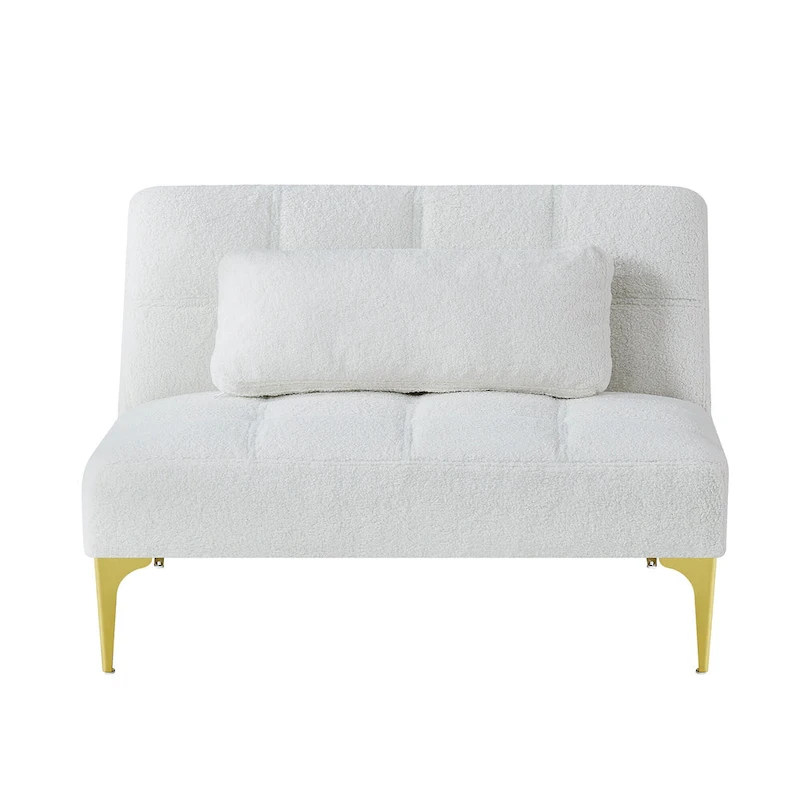 Convertible Futon Teddy Fabric Sofa Bed With Gold Metal Legs