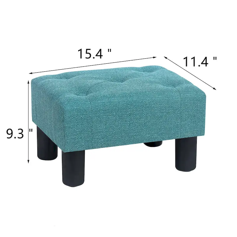Adeco Button Tufted Linen Foot Stool Rectangular Small Ottoman