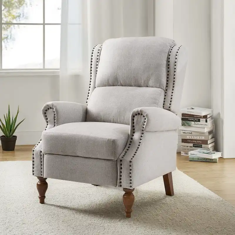 Terri Traditional Roll Arm Manual Recliner with Solid Wood Legs by HULALA HOME