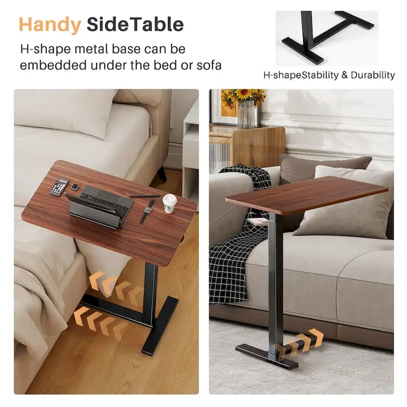 Mobile Standing Desk with Wheels Pneumatic Laptop Desk Rolling Computer Cart Movable Height Adjustable Small Stand Desk Home