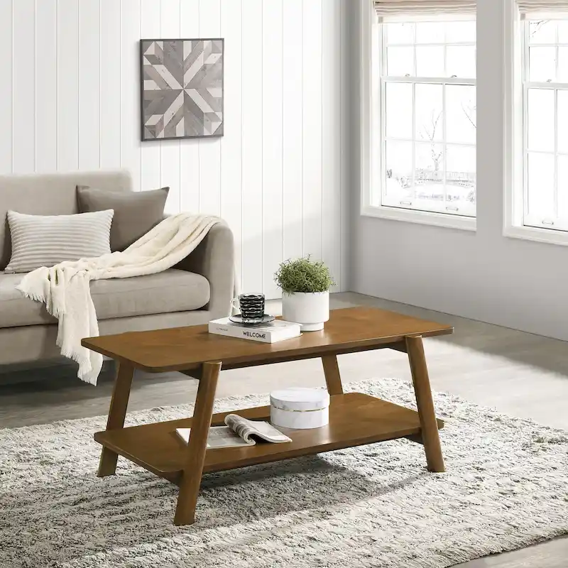 Roundhill Furniture Metz Mid-Century Modern Wood Shelf Coffee Table