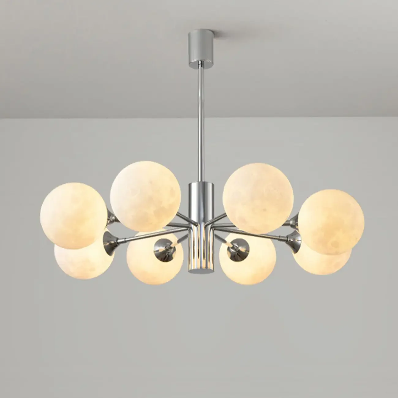 Modern Chrome Sputnik Chandelier with Globe Lampshade