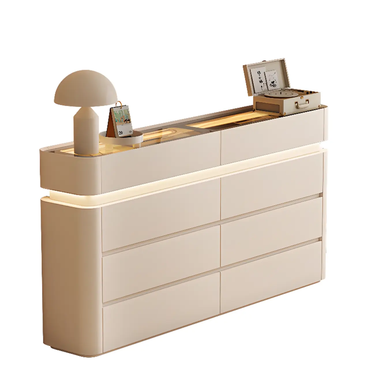 LED Light Wooden Glass Black Sideboard with Drawers Shelves