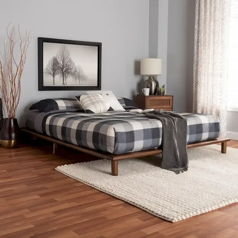 Alivia Mid-Century Modern Walnut Brown Finished Wood Bed Frame