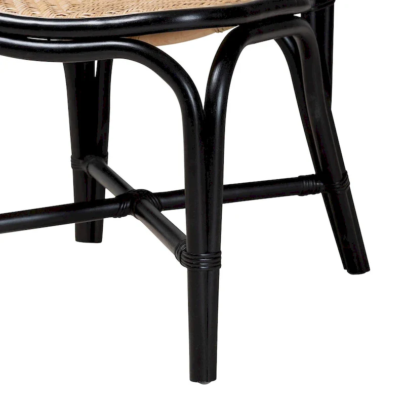 Mid-Century Modern Two-Tone Black and Natural Brown Rattan Dining Chair